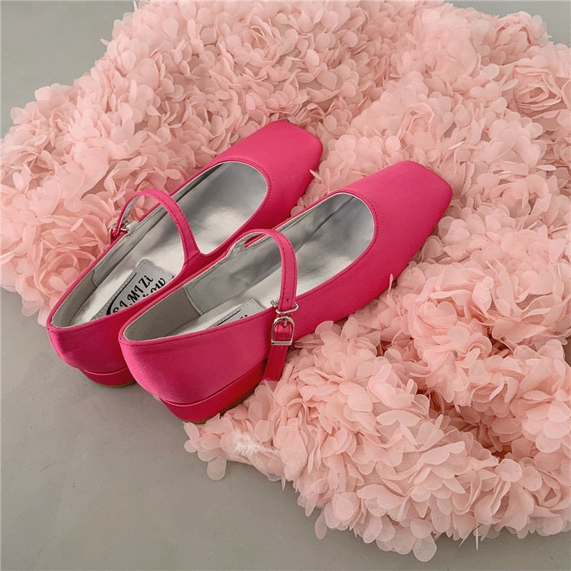 Spring Summer Shoes Women Flat Heels Square Toe Mary Jane Ballet Flats Rainbow Candy Color Ballerina Soft Casual Loafer