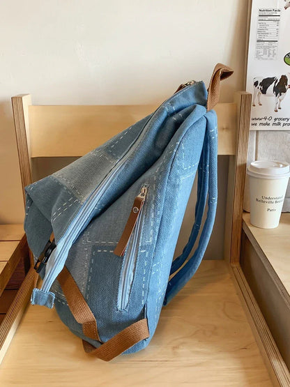 binfenxie New Women Denim Vintage College Backpack Lady Leisure Retro Trendy Female Patchwork Book Bag Fashion Girl Cute Travel School Bag