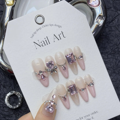 10pcs detachable almond handmade false nails ballet wearable Maillard style artificial nail with glue fall winter press on nails