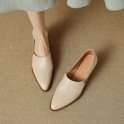 Futurecen  -  NEW Spring Women Loafers Pointed Toe Chunky Heel Shoes Genuine Leather Shoes for Women Concise High Heels Slip-on Women Pumps