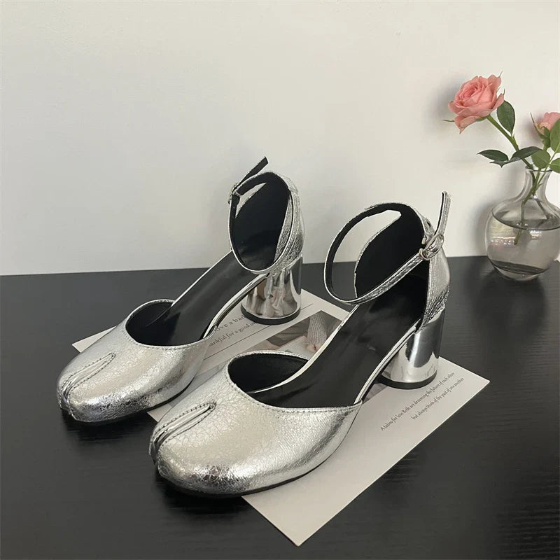 Futurecen  Summer New Women Women Sandal Fashion Split Toe Shallow Ladies Slingback Shoes Round Med Heel Dress Pumps Shoes