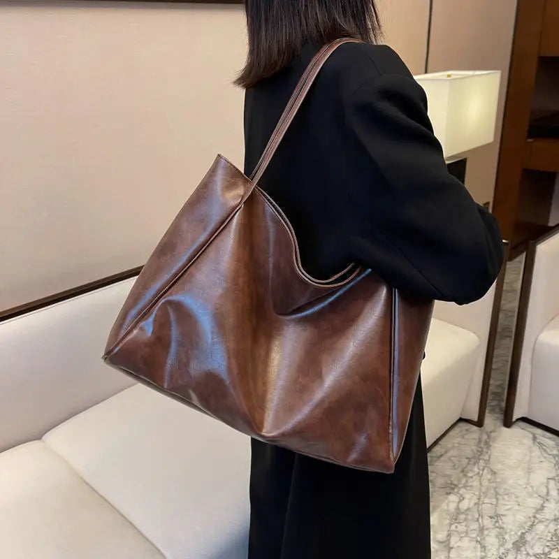 binfenxie Ladies Fashion Large Bag Commuter Women's Bag New Oil Leather Hundred Handbag Large Capacity Shoulder Bag Girls Tote Bag