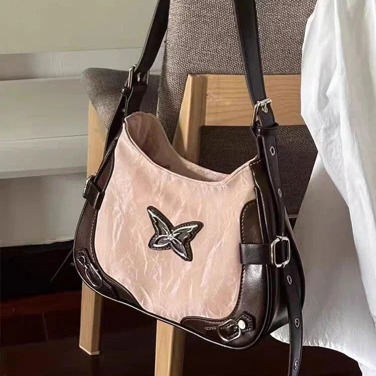 binfenxie Butterfly Pu Leather Shoulder Bag American Retro Handbag Armpit Bag Storage Bag Tote Women's Bags Purse Tote Bags Purse