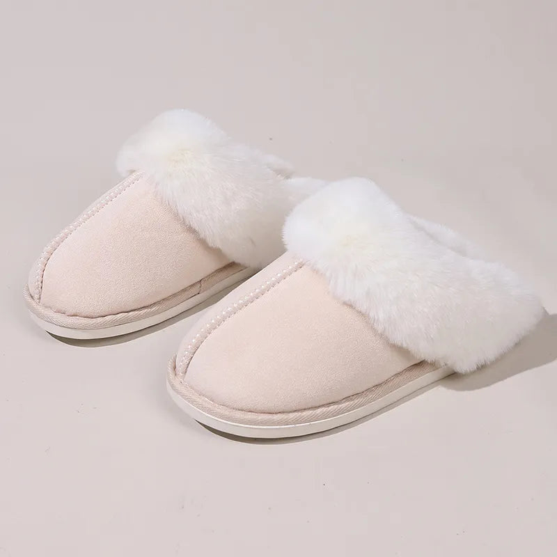 Winter Fur Slippers Women Faux Suede Fluffy Furry Home Slides Woman Comfort Non Slip Indoor Floor Cotton Shoes 45