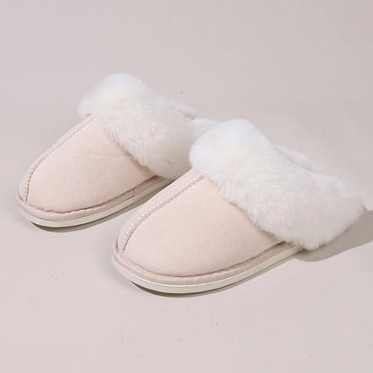 Winter Fur Slippers Women Faux Suede Fluffy Furry Home Slides Woman Comfort Non Slip Indoor Floor Cotton Shoes 45