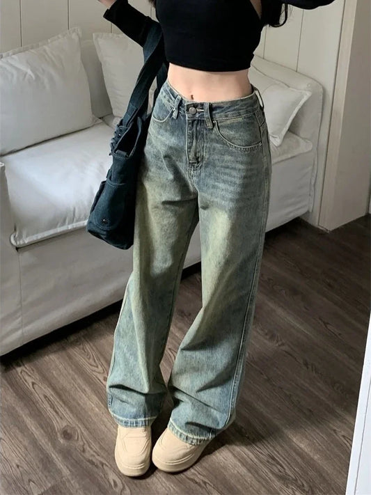 binfenxie Y2k Baggy Wide Leg Jeans Women Vintage Streetwear Washed Denim Pants Grunge Basic Slouchy Blue Trousers Femme Autumn