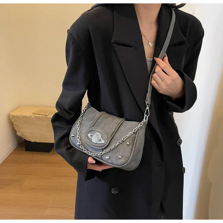 binfenxie Y2k Chains Women Shoulder Bag Vintage Gothic Aesthetic Designer Leather Crossbody Bag Casual Luxury Fashion Female Handbag