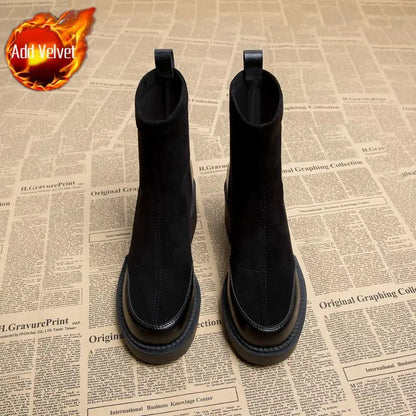 Short Shoes for Woman Black Women's Ankle Boots Sock Footwear Combat Booties Very High Heels Suede Punk Style Heeled Autumn Boot