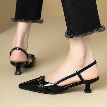 Pointed Toe Sexy Mid Heels Party Shoes Women Sandals Designer Summer Brand Pumps Slingback Casual Shoes Dress Slippers