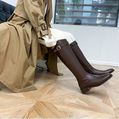 Shoes for Woman Winter Knee High Shaft Footwear Leather Women's Boots Pointed Toe Long Brown Comfortable and Elegant Hot Quality