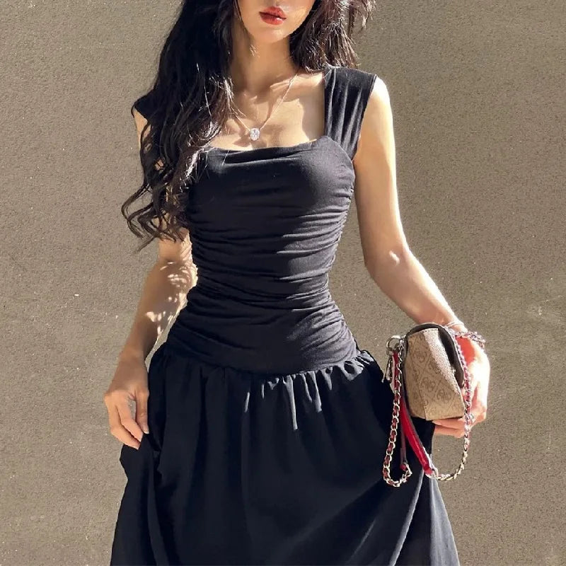 binfenxie Summer Black Sexy TANK Dress Women Sleeveless Bodycon Casual Gothic A-LINE Dress Female Club Party Elegant Fashion Streetwear