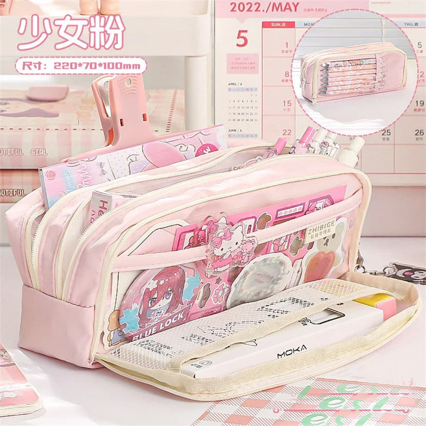 binfenxie Pencil Case Transparent Pen Bags Layers Big Stationery Box Material Escolar School Items Estuche De Lápices Piórnik Cute Things