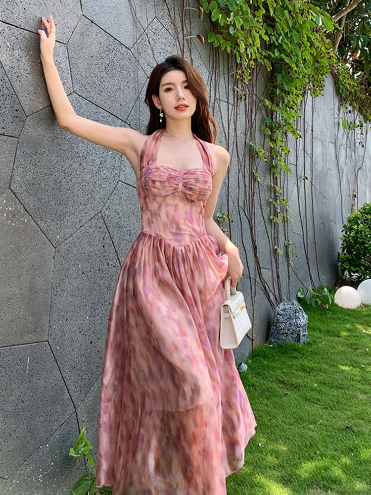 Summer New Temperament Ladies High-end Dress Female Fashion Tube Top Hanging Neck Waist A-line Banquet Vestidos Women