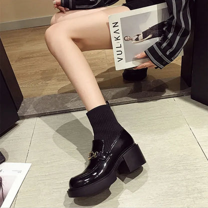 Booties Heeled Women's Ankle Boots Platform Very High Heels Footwear Sock Short Shoes for Woman Round Toe Chunky Goth Hot Boot