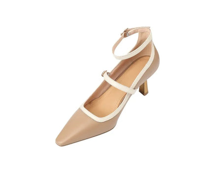 Futurecen NEW Spring/Summer Women Shoes Pointed Toe Thin Heel Pumps for Women Elegant Cow Leather Shoes sexy High Heels Elegant Mary Janes