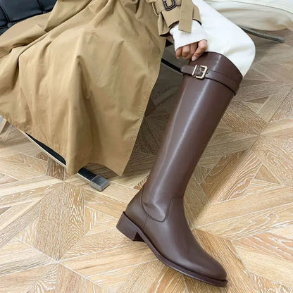 Shoes for Woman Winter Knee High Shaft Footwear Leather Women's Boots Pointed Toe Long Brown Comfortable and Elegant Hot Quality