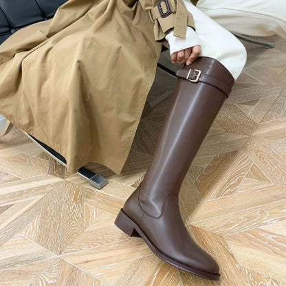 Shoes for Woman Winter Knee High Shaft Footwear Leather Women's Boots Pointed Toe Long Brown Comfortable and Elegant Hot Quality