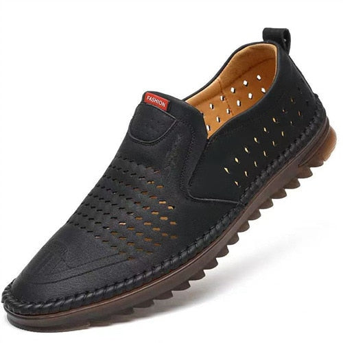 Men's Leather Shoes Summer  Men's Casual Shoes Slip-on Soft Sole Breathable Shallow Flat Driving Shoes Loafers for Men