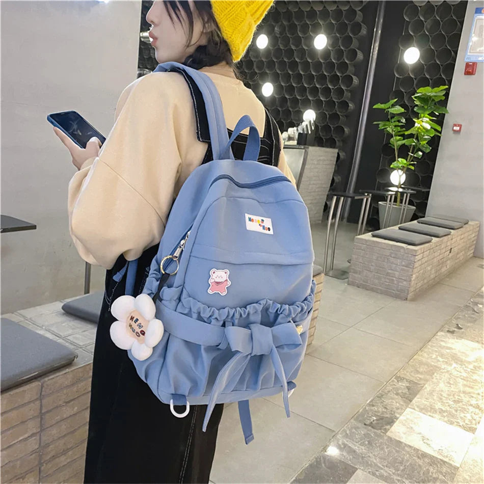 binfenxie Kawaii Women Backpacks Purses Preppy Style School Book Bag with Badge Travel Bag for Teen Girls Bagpack Large Capacity Rucksack