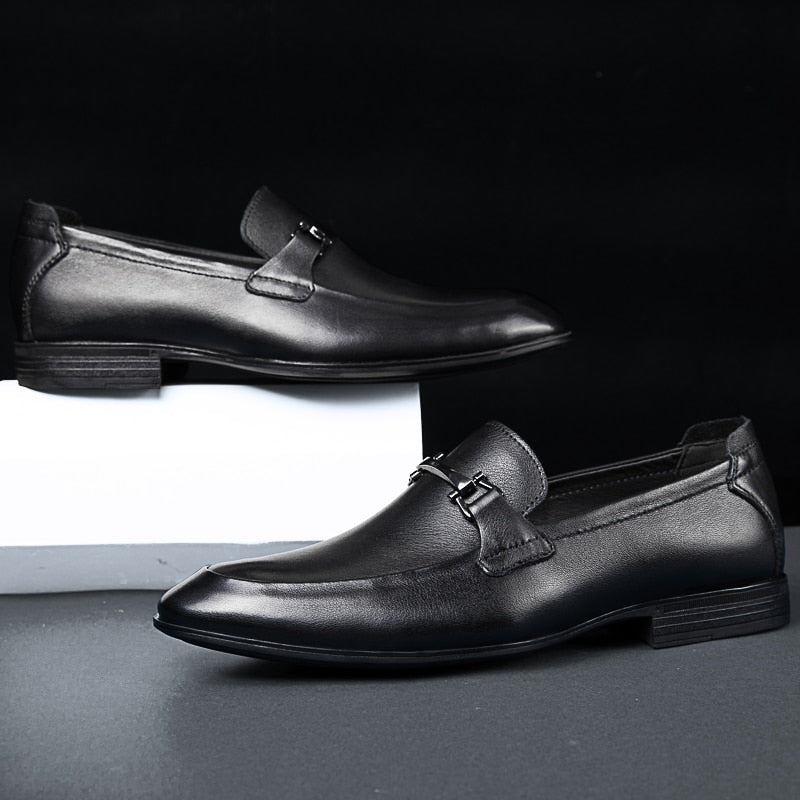 Luxury Genuine Leather Mens Shoes Top Quality Casual Business Shoes Daily Loafers Black Dress Shoes Mocassin Homme Big Size36-49