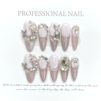 10pcs detachable almond handmade false nails ballet wearable Maillard style artificial nail with glue fall winter press on nails