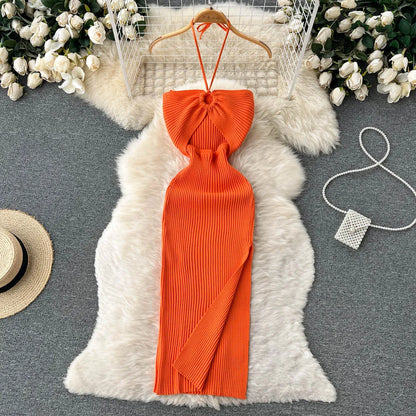 binfenxie Chic Fashion Sexy Package Hips Split Knitted Summer Dress Women Slim Elastic Bodycon Party Dress Streetwear Outfits