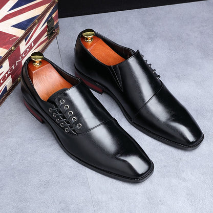 Men's Casual Business Shoes Microfiber Leather Square Toe Lace-up Mens Dress Office Flats Men Fashion Wedding Party Oxfords