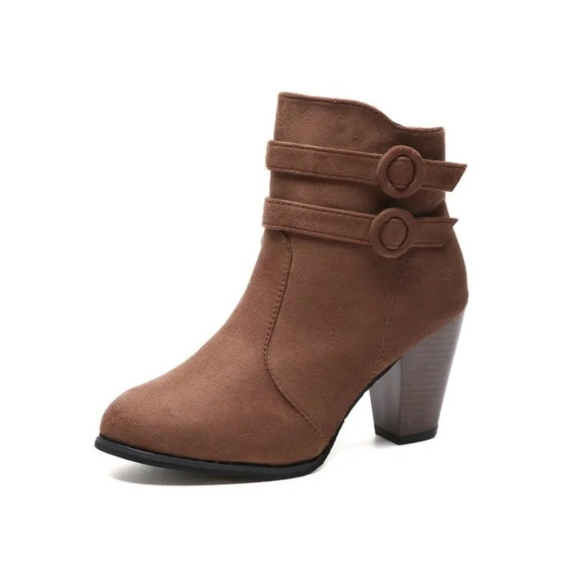 Retro Boots Women's Shoes New Square Heel Woman High Shoe Rubber Ankle Female Solid Platform Short Boots