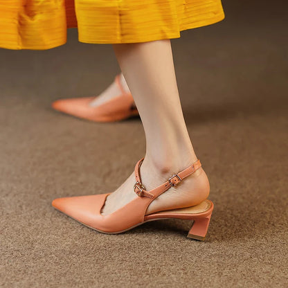 New Fashion Genuine Leather Summer Shoes Women Sexy Ladies Luxury Dress Shoes Buckle Thin High Heels Sandals Heels Women