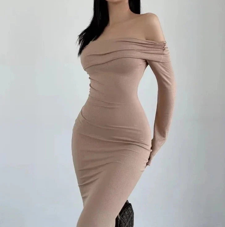 binfenxie Long Dress Y2K Long Sleeve Dress Women Clothes Off Shoulder Maxi Dress Autumn Winter Streetwear Bodycon Trumpet Black Dress