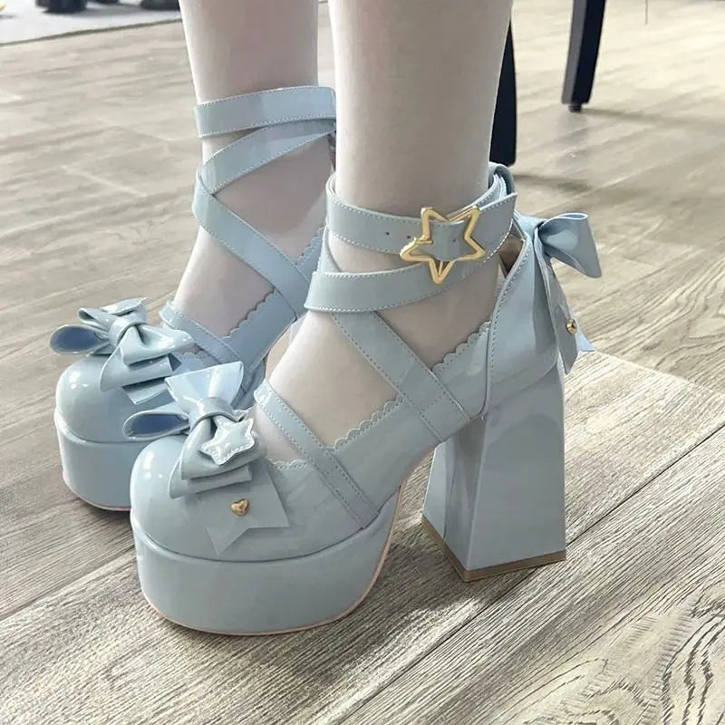 Futurecen 2024 Lolita Shoes Women Mary Janes High Heels Shoes Chunky Sandals Summer Fashion Retro Bow Party Platform Pumps