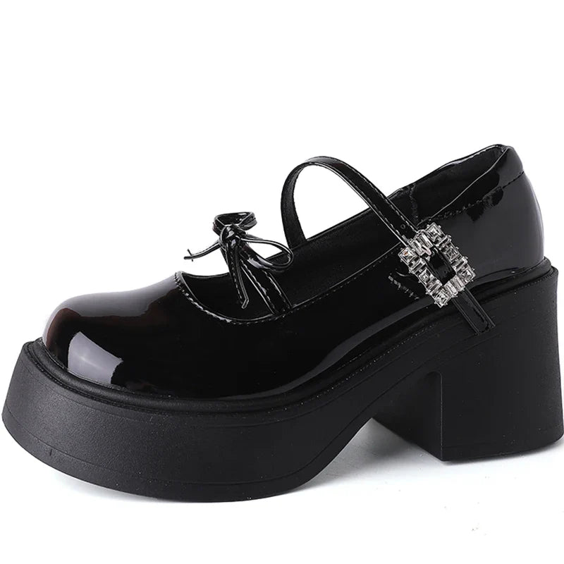 binfenxie  -  Platform High Heel Women Mary Jane Shoes Fashion Shallow Butterfly-knot Spring Autumn Ladies Dancing Party Prom Shoes