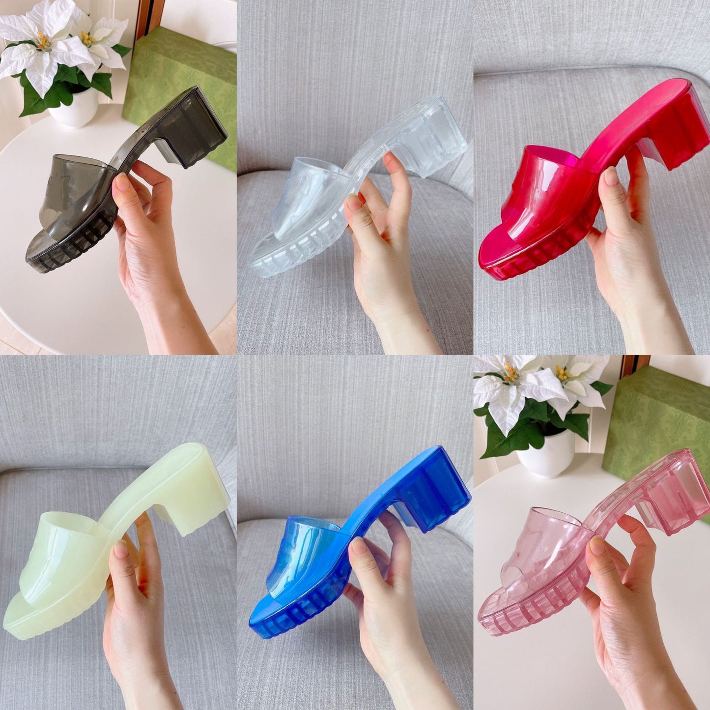 Shoes Low Woman's Slippers Heeled Mules Slides Platform  High Flat Summer Transparent Rome PVC PU Fabric Scandals Basic Rubb