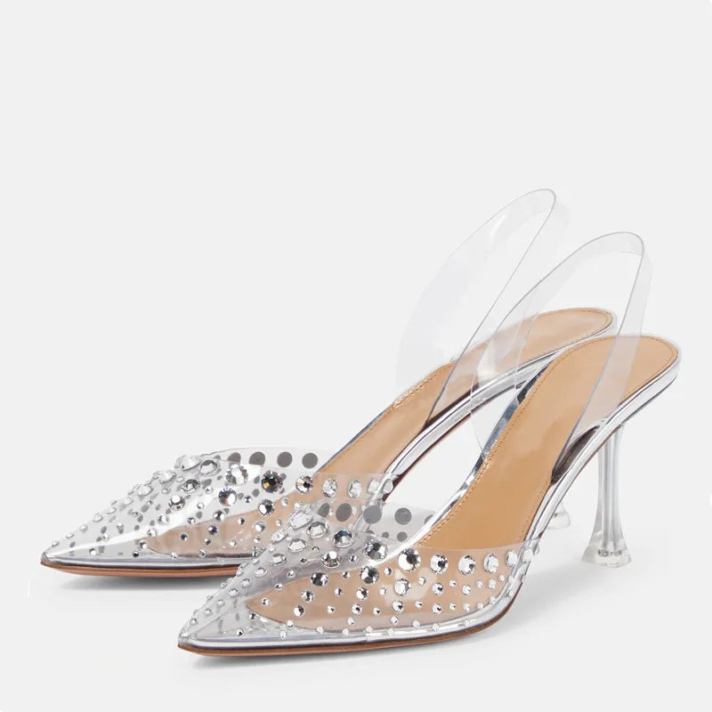 Futurecen Bling Bling Rhinestones Transparent PVC Women Pumps Fashion Summer Slingbacks Clear Crystal High heels Female Wedding Prom Shoes