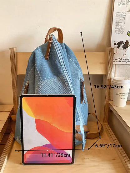 binfenxie New Women Denim Vintage College Backpack Lady Leisure Retro Trendy Female Patchwork Book Bag Fashion Girl Cute Travel School Bag