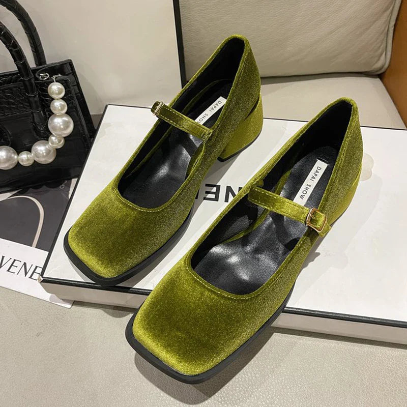 Futurecen  2024 Spring Square Toe Women's  Mary Jane Shoes Fashion Elegant Thick Heel Footwear Ladies College Style Pumps Shoes