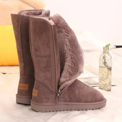 Women's Luxury Suede Leather Warm Snow Boots Winter Designer Plush Fluffy Anti-cold Zipper Platform Shoes Zapatos De Mujer