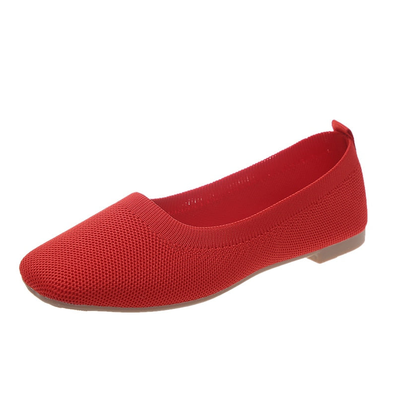 Women's Ballet Flats Knitting Casual Shoes Slip-on Cute Ballerina Not Casual Leather Without Heels Comfortable Free Shipping