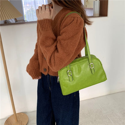 binfenxie Fashion Women Green Big Shoulder Bags PU Leather Female Purse Handbags Large Capacity Ladies Daily Small Casual Tote