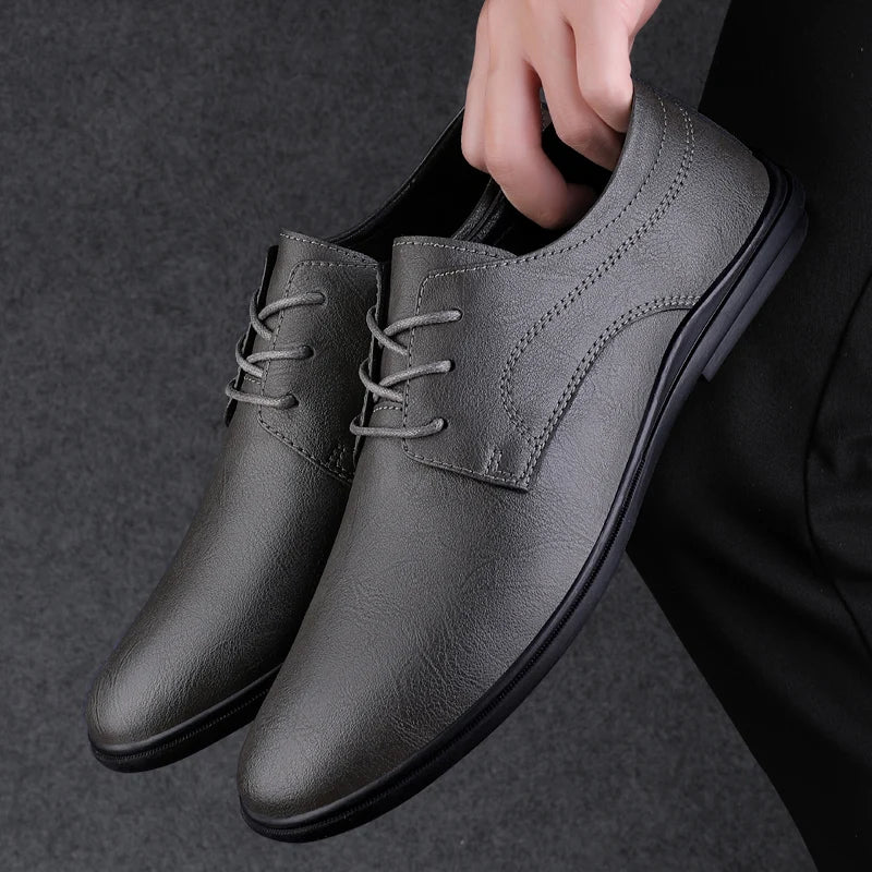 Genuine Men's Leather Shoes Hollow Out Breathable Comfortable Flat Shoes Business Shoes Office Commuting Men's Casual Shoes