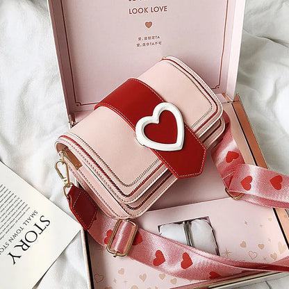 binfenxie Sweet Cute Small Shoulder Bag Female Valentines Day Trendy Korea Heart Messenger Bag Fashion Broadband Square Purse Wallet