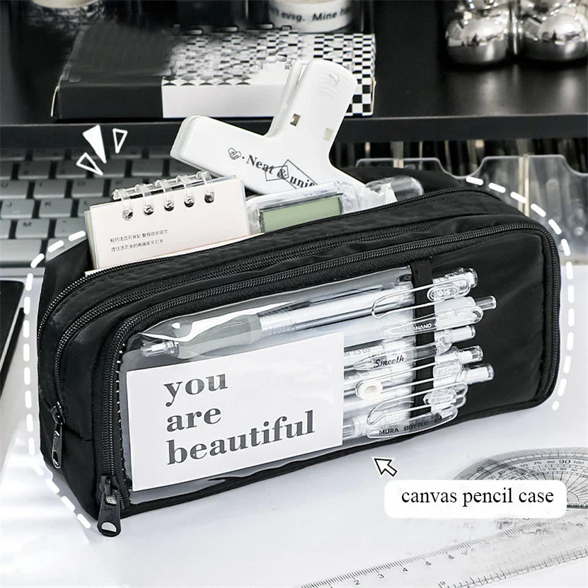 binfenxie Pencil Case Transparent Pen Bags Layers Big Stationery Box Material Escolar School Items Estuche De Lápices Piórnik Cute Things