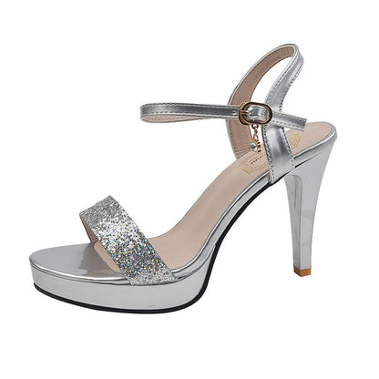 Gold Silver Glitter High Heel Sandals for Women Summer Ankle Strap Platform Pumps Woman Sexy Stiletto Heeled Party Shoes