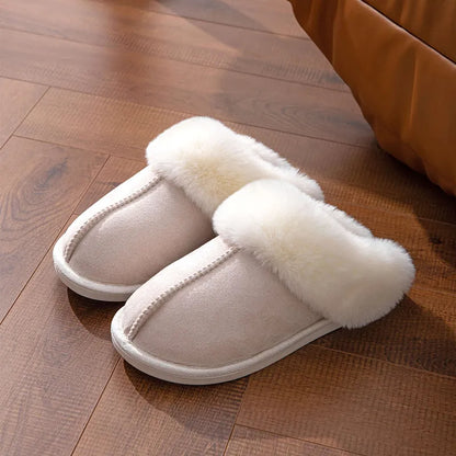 Winter Warm Flat Fur Slippers Women Faux Suede Fluffy Furry Home Slides Woman Comfort Non Slip Indoor Floor Cotton Shoes