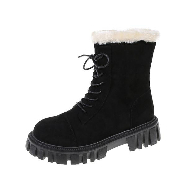 Winter Boots Lady Boots-Women Lace Up Australia Female Shoes Luxury Designer Round Toe Mid-Calf Snow Fashion Rubber Mid Cal