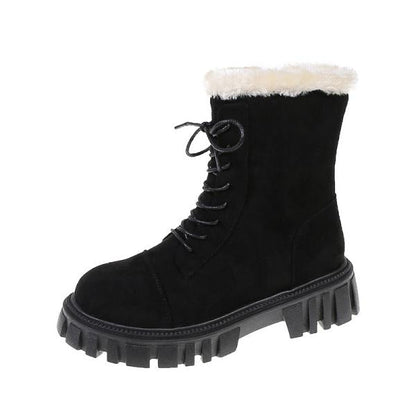 Winter Boots Lady Boots-Women Lace Up Australia Female Shoes Luxury Designer Round Toe Mid-Calf Snow Fashion Rubber Mid Cal