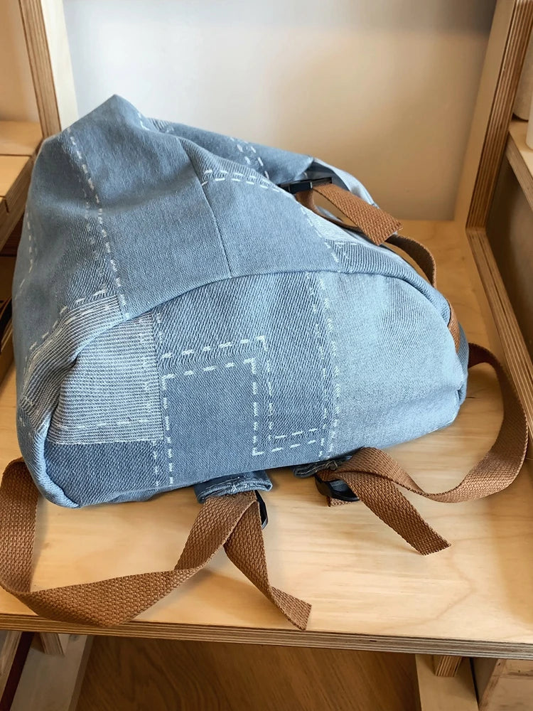 binfenxie New Women Denim Vintage College Backpack Lady Leisure Retro Trendy Female Patchwork Book Bag Fashion Girl Cute Travel School Bag