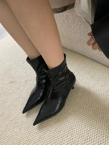 binfenxie  -  2024 New Arrivals Fashion Winter Women Boots Sexy Party Pumps Patent Leather Back Zipper Short Botas Size 35-39 Autumn Boots