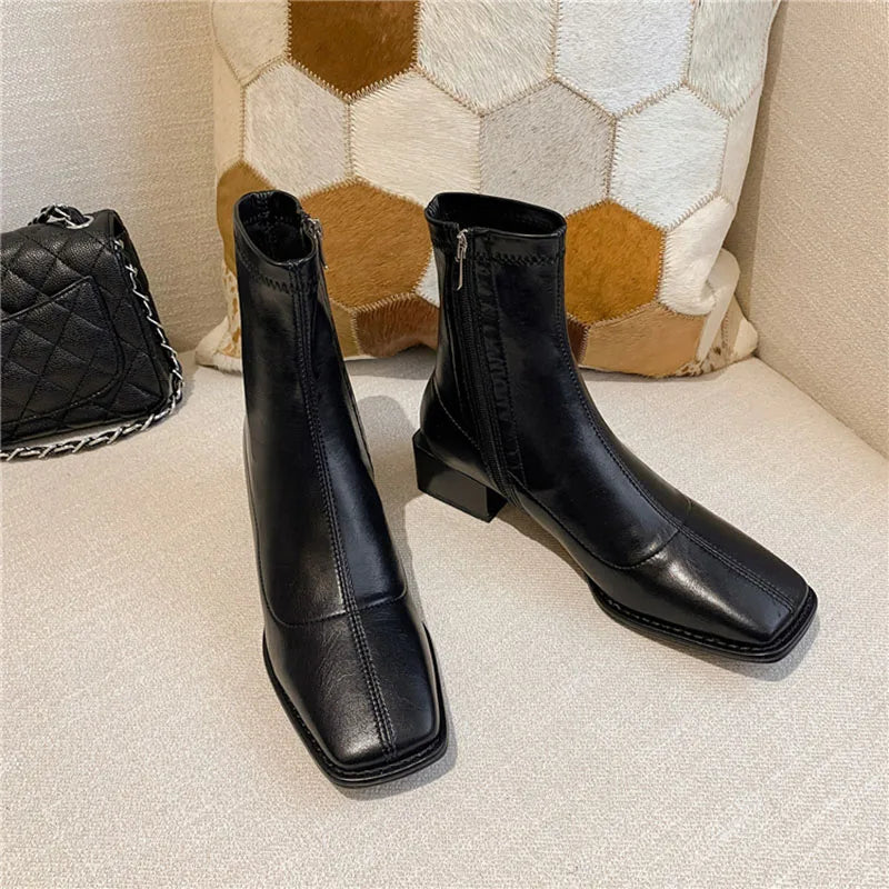 Fashion Style Ankle Boots Women Shoes Zippers Low Heel Bota Ladies Comfort Morder Short Bootties