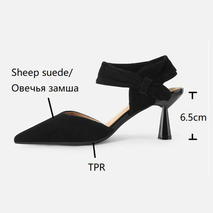 binfenxie Summer Women Sandals Pointed Toe Thin Heel Women Shoes Sheep Suede Leather Shoes for Women Cover Toe High Heels Party Shoes